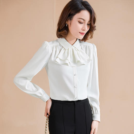 XZ-YZH6576气质设计感蝴蝶结法式系带衬衫小众垂感微喇袖雪纺衬衫上衣女 商品图1