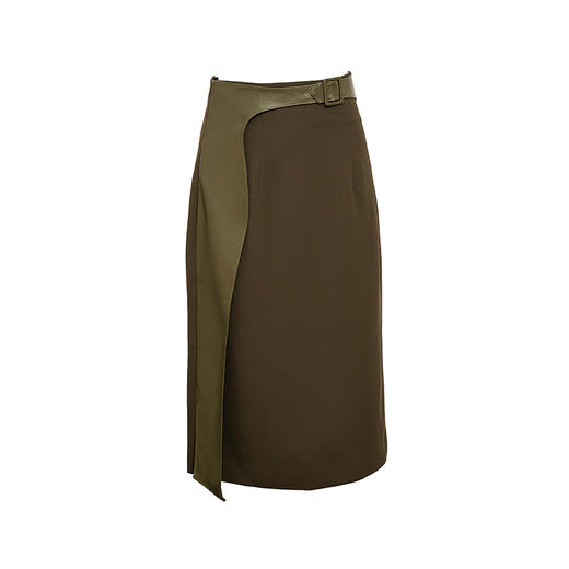 【苔丝】橄榄绿不规则曲线立裁拼皮高腰半裙/000107 商品图4