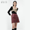 【琴酒】勃艮第酒红仿小羊皮高腰半裙/000108A 商品缩略图1