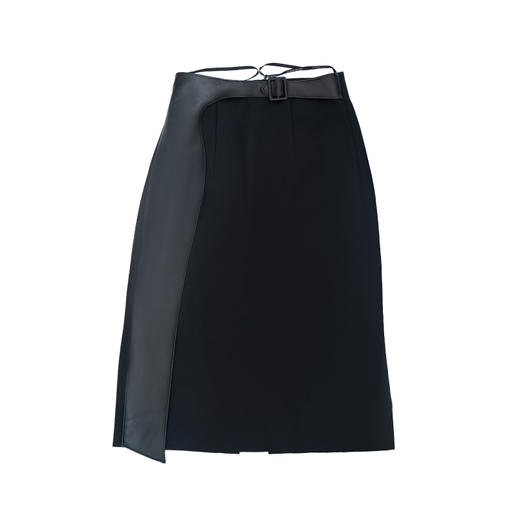 【月夜下】光泽黑不规则曲线立裁拼皮高腰半裙/000107A 商品图4