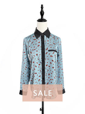 TYNVIE 翻领长袖衬衫 - 蓝橘印花