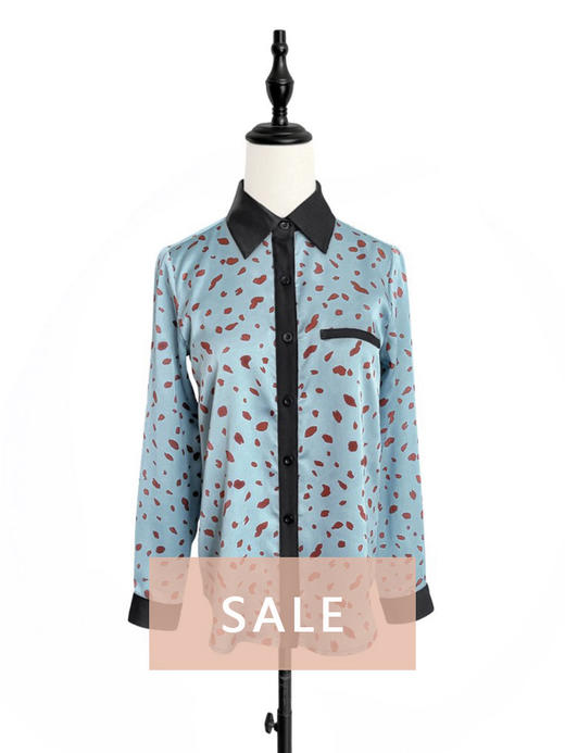 TYNVIE 翻领长袖衬衫 - 蓝橘印花 商品图0