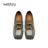 westory2021秋季气质英伦风马衔环扣粗跟小皮鞋S21CM7157111 商品缩略图2
