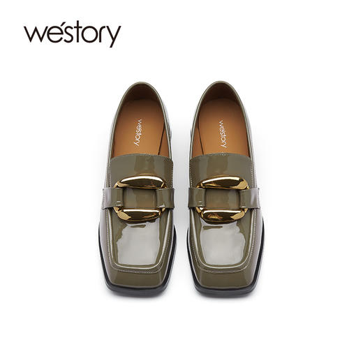 westory2021秋季气质英伦风马衔环扣粗跟小皮鞋S21CM7157111 商品图2