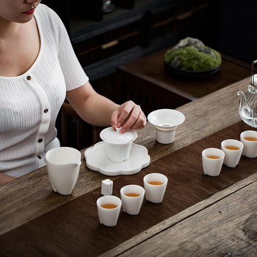 【觅白听风盖碗套组】德化玉白瓷盖碗茶礼套装 羊脂玉瓷家用功夫茶具套组品杯 商品图2
