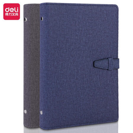 得力(deli)25K100张时尚活页笔记本子文具 商务办公插袋记事本日记本扣带皮面本办公用品 1本蓝灰随机3309 商品图0