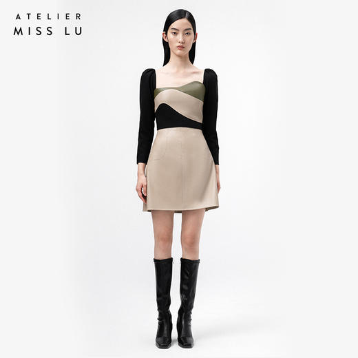 【松毬蜜茶】砂岩驼皮仿小羊皮高腰半裙/000108B 商品图0