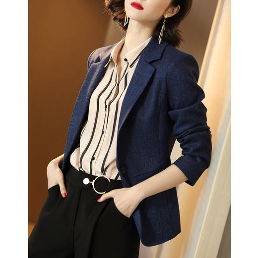 黑蓝肌理感西服 立体挺括有韧性 OL职业修身小西装时尚chic短款休闲百搭春季外套女1664 商品图0