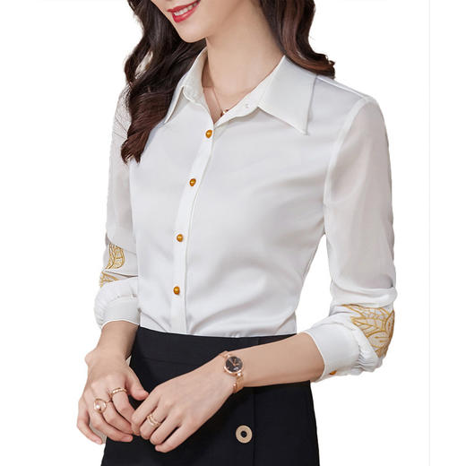 XZ-AL-652339199524黑色职业装衬衫女秋装工作服气质2021新款白色衫长袖刺绣正装衬衣 商品图4