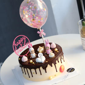 【生日蛋糕】淡黄底巧克力淋面魔鬼天使款