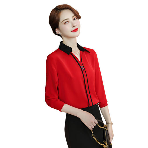 XZ-XZ-YQ6102衬衫女设计感小众2021年新款春秋气质职业装拼色修身打底上衣衬衣 商品图4