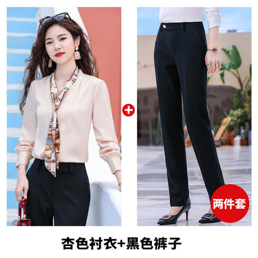 XZ-XZ142-21668XXN醋酸缎面雪纺衬衫女长袖丝巾2021年新款秋季上衣时尚职业v领衬衣 商品图7