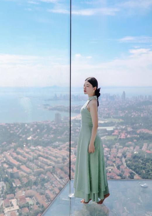 荷言HEYEN•碧荷月影【明星同款】真丝棉梅花织金提花缎+精致手工盘口+削肩双层礼服裙+点缀手工钉珠包边流苏外斗篷 商品图2