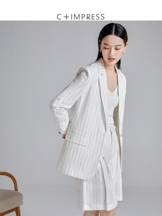 西嘉C+IMPRESS/西嘉白色西装棉麻套装时尚休闲 商品图3