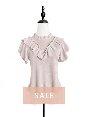 TYNVIE 木耳边装饰针织花边短袖上衣 - 粉紫色