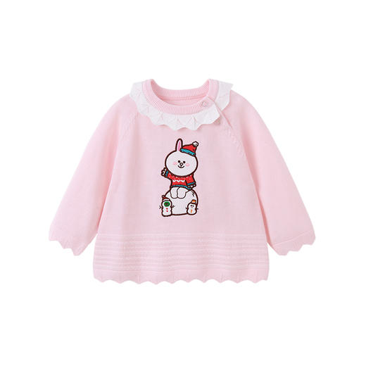 英氏-童衣类（秋）E1连毛圆领套头毛衫淡(粉100CM 商品图4