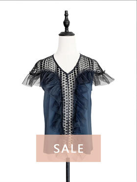 TYNVIE 纱质大花边拼接真丝上衣