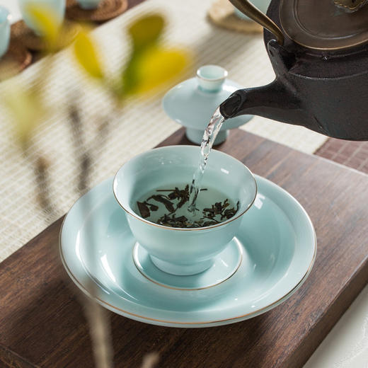 【彼岸花开盖碗套组】【粉青金线】陶瓷茶礼 功夫茶具套装手绘青瓷描金 商品图2