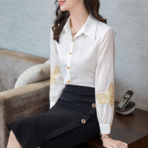 XZ-AL-652339199524黑色职业装衬衫女秋装工作服气质2021新款白色衫长袖刺绣正装衬衣 商品图2