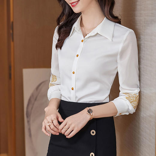 XZ-AL-652339199524黑色职业装衬衫女秋装工作服气质2021新款白色衫长袖刺绣正装衬衣 商品图0