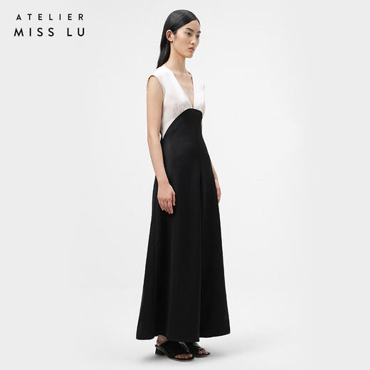 【独此偏爱】深V设计黑拼香槟色挺括质感连体裤/ 0000070 商品图2