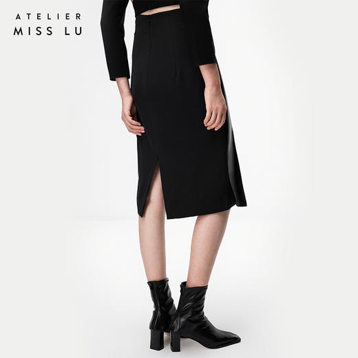 【月夜下】光泽黑不规则曲线立裁拼皮高腰半裙/000107A 商品图3