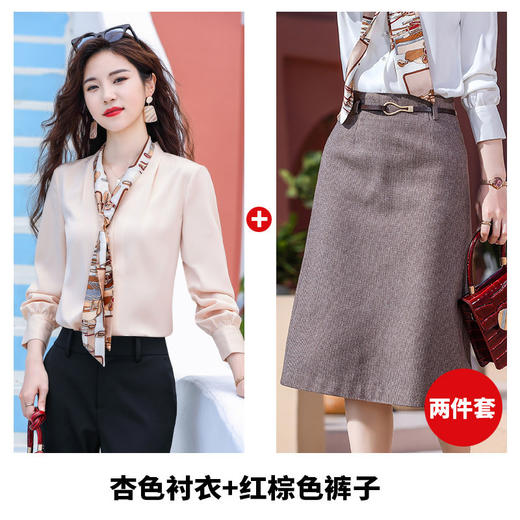 XZ-XZ142-21668XXN醋酸缎面雪纺衬衫女长袖丝巾2021年新款秋季上衣时尚职业v领衬衣 商品图6