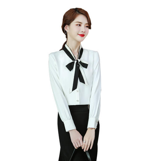 XZ-XZ-YQ6105秋季2021新款领带衬衣职业雪纺白色衬衫女士设计感小众长袖上衣潮 商品图4