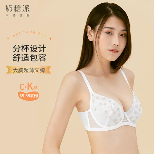 奶糖派大杯文胸星芒单层刺绣超薄轻盈舒适显瘦透气圆润包容内衣女 商品图0