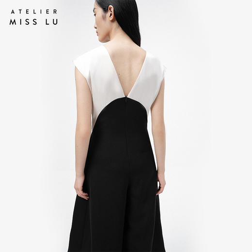 【独此偏爱】深V设计黑拼香槟色挺括质感连体裤/ 0000070 商品图3