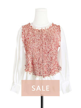 TYNVIE 花边下摆假两件拼接上衣 - 三文鱼橘