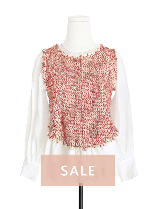 TYNVIE 花边下摆假两件拼接上衣 - 三文鱼橘 商品图0