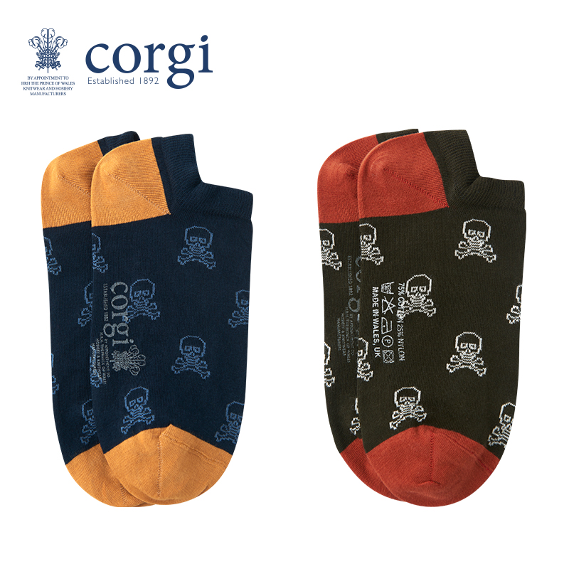 CORGI英国进口 男女同款袜子英伦风动物印花薄款船袜春秋季