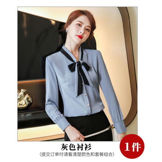 XZ-XZ-YQ6105秋季2021新款领带衬衣职业雪纺白色衬衫女士设计感小众长袖上衣潮 商品图6