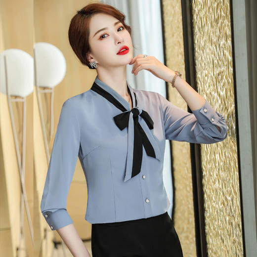 XZ-XZ-YQ6105秋季2021新款领带衬衣职业雪纺白色衬衫女士设计感小众长袖上衣潮 商品图0