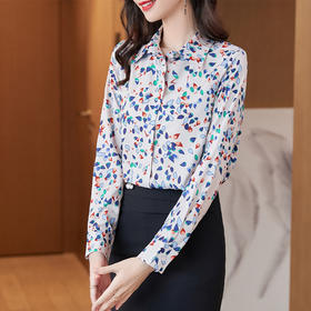 XZ-AL-651135268066衬衫女长袖雪纺2021修身显瘦韩版气质淑女碎花潮百搭职业套装套裙