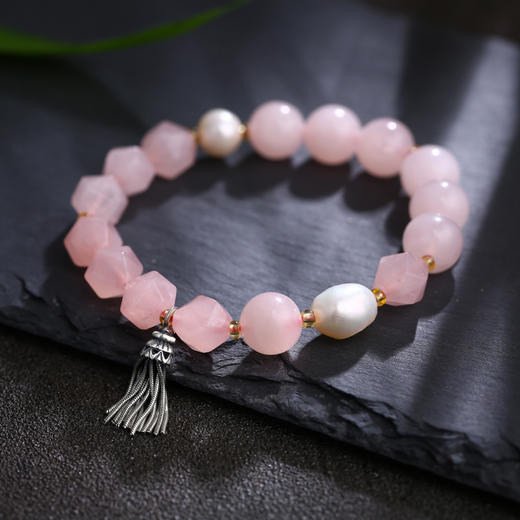 天然粉水晶  爱情之石  银流苏 唐八棱珍珠手串 醍醐 商品图3