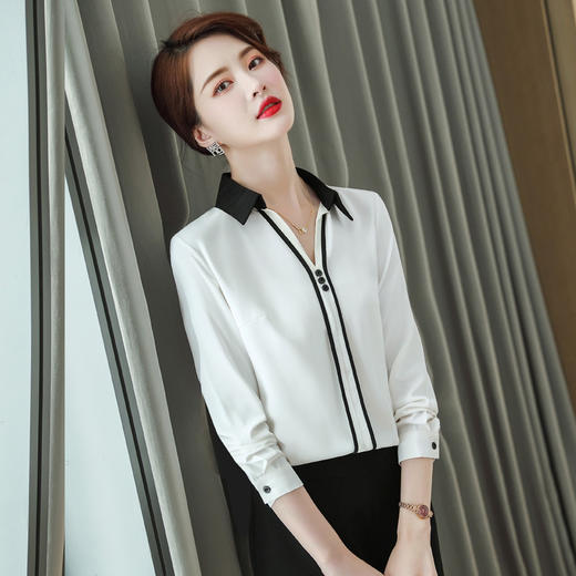 XZ-XZ-YQ6102衬衫女设计感小众2021年新款春秋气质职业装拼色修身打底上衣衬衣 商品图0