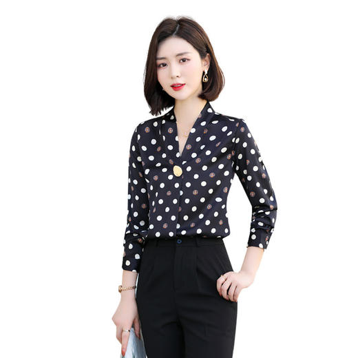 XZ-YQ6101+5007法式真丝衬衫女春秋季桑蚕丝波点印花女士气质V领长袖碎花设计感 商品图4