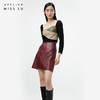 【琴酒】勃艮第酒红仿小羊皮高腰半裙/000108A 商品缩略图2