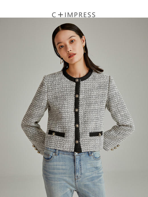 西嘉西嘉日本进口编织粗花呢 小香风短外套女镶边重工CE风WT2103001
 商品图2