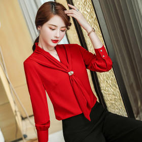 XZ-XZ-YQ6103红色衬衫女秋修身女士长袖雪纺衫秋季正装上衣职业装白衬衣工作服