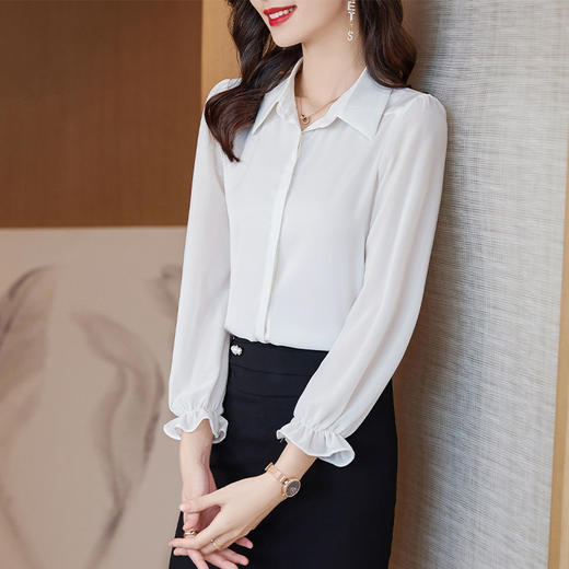 XZ-AL-652294379267白色衬衣春秋职业时尚洋气正装工作服雪纺垂感气质显瘦长袖衬衫女 商品图2