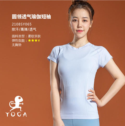 【七十二小时发货】壁虎瑜伽【2108SY065】圆领透气瑜伽短袖（无胸垫） 商品图0