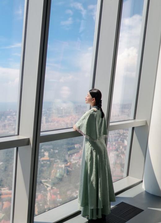 荷言HEYEN•碧荷月影【明星同款】真丝棉梅花织金提花缎+精致手工盘口+削肩双层礼服裙+点缀手工钉珠包边流苏外斗篷 商品图3