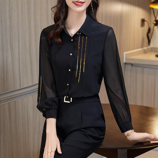 XZ-AL-651878535476秋季新款白色雪纺衬衫女设计感小众打底衬衣时尚洋气职业上衣 商品图3