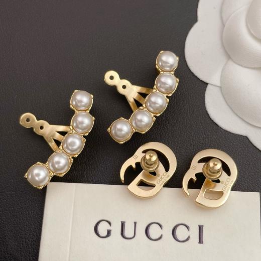 价值3500 G家扇形珍珠耳环 ab款 一款多用 金属质感很棒 双G立体感强 珍珠色泽饱满 太高级！预售 商品图2