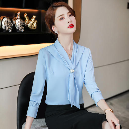 XZ-XZ-YQ6103红色衬衫女秋修身女士长袖雪纺衫秋季正装上衣职业装白衬衣工作服 商品图2