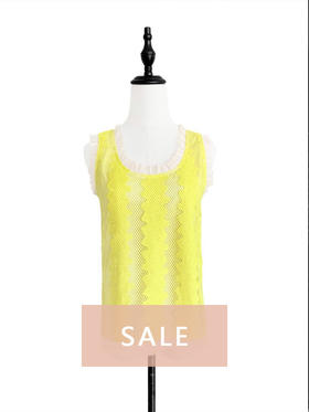 TYNVIE 纱质花边无袖上衣 - 亮黄波纹蕾丝