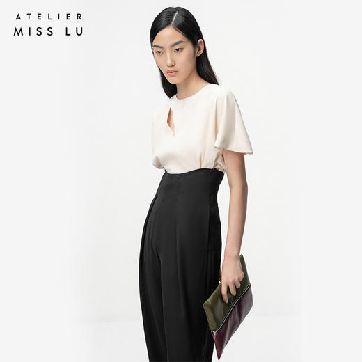 【墨色海浪】腰部弧线设计黑色挺括气质高腰直筒裤/000111 商品图1